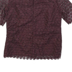 REISS Womens Maroon Printed Top Short Sleeve Round Neck UK 8 Elegant Polyester