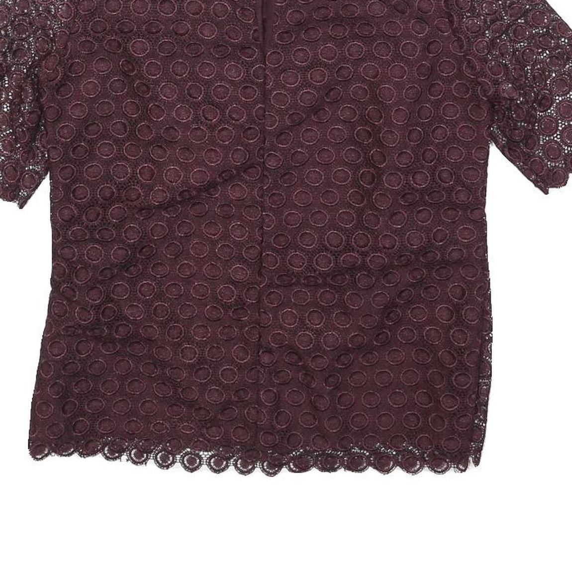 REISS Womens Maroon Printed Top Short Sleeve Round Neck UK 8 Elegant Polyester