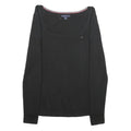 TOMMY HILFIGER Womens Black Plain Jumper Square Neck Basic Knit M Casual Cotton