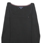 TOMMY HILFIGER Womens Black Plain Jumper Square Neck Basic Knit M Casual Cotton