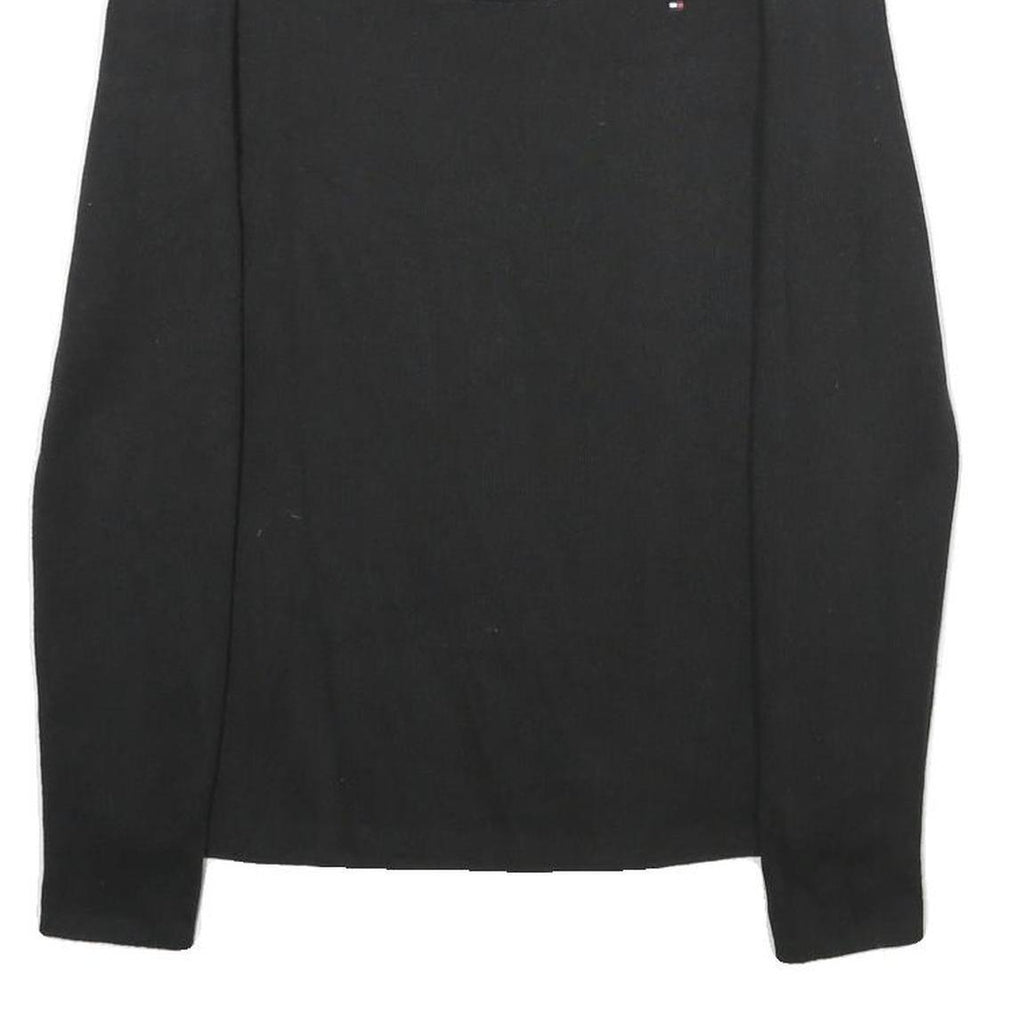 TOMMY HILFIGER Womens Black Plain Jumper Square Neck Basic Knit M Casual Cotton