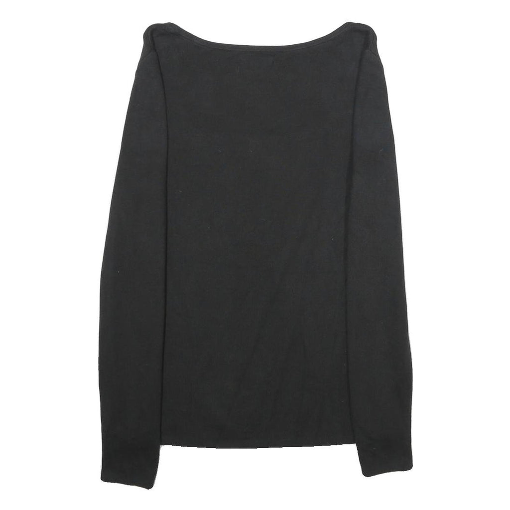 TOMMY HILFIGER Womens Black Plain Jumper Square Neck Basic Knit M Casual Cotton