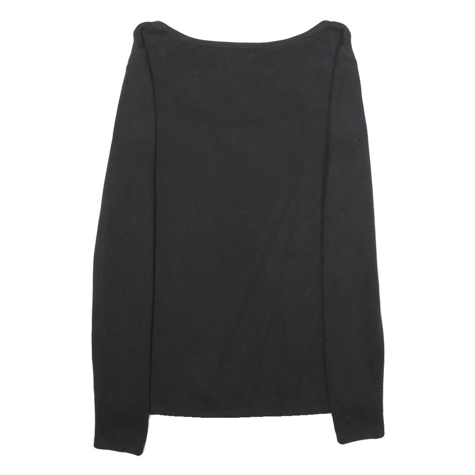 TOMMY HILFIGER Womens Black Plain Jumper Square Neck Basic Knit M Casual Cotton