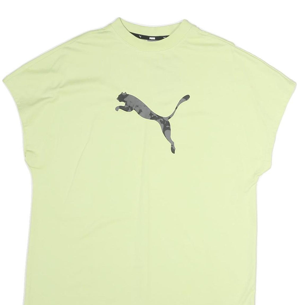 PUMA Womens Yellow Cotton Day Dress L Camo Logo Casual Summer Style