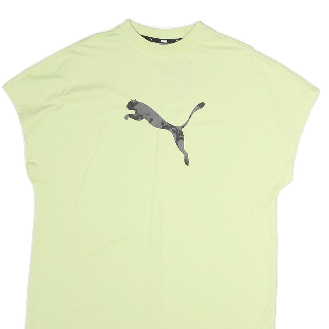 PUMA Womens Yellow Cotton Day Dress L Camo Logo Casual Summer Style