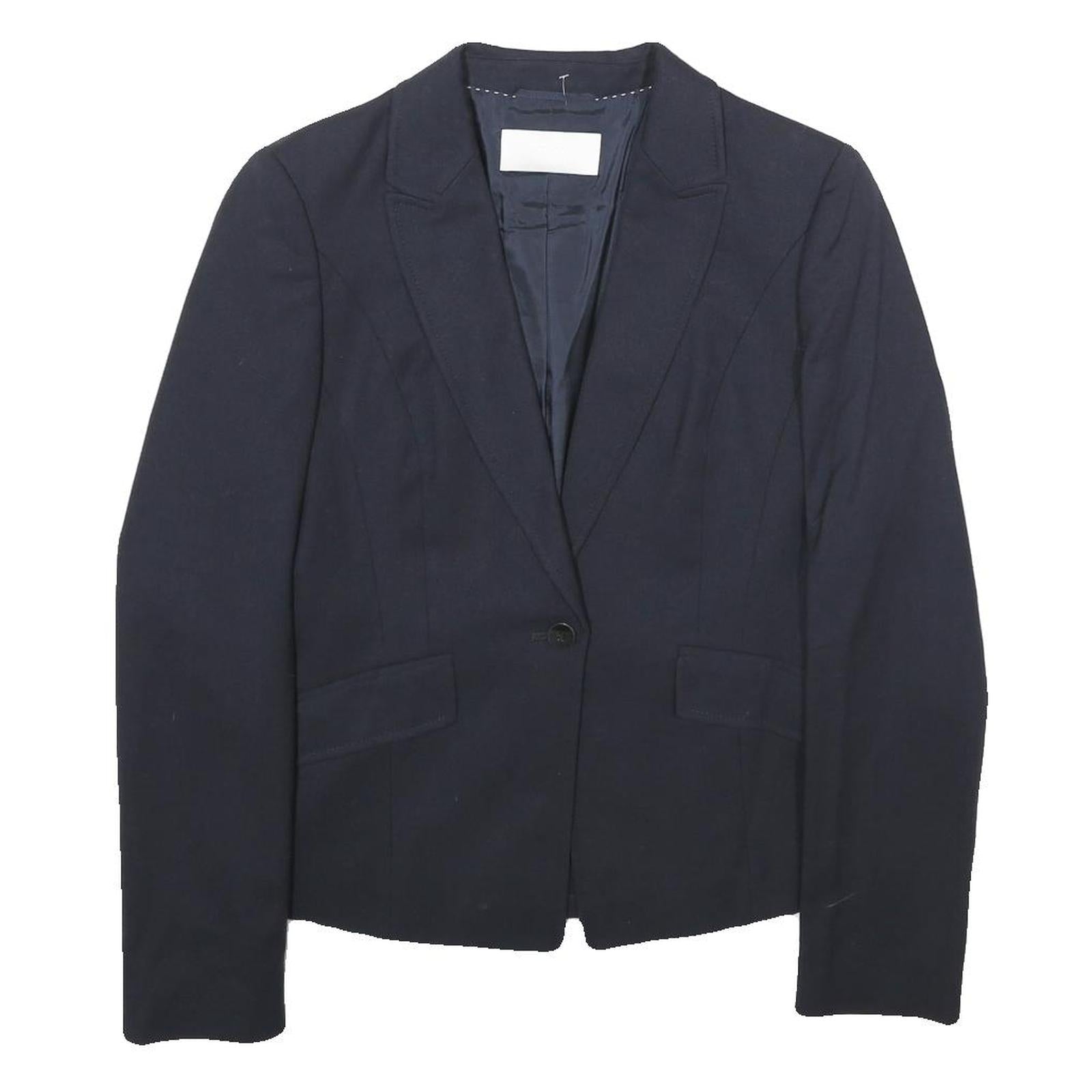 BOSS HUGO BOSS Womens Navy Blue Tailored Wool Blend Jacket UK 4 Button Closure