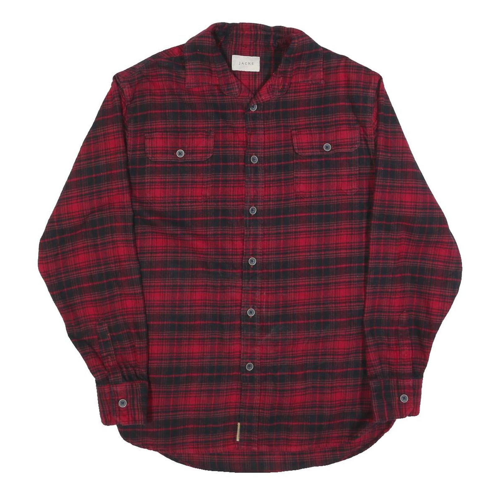 JACHS Mens Red & Black Plaid Shirt M Cotton Blend Casual Button Shirt