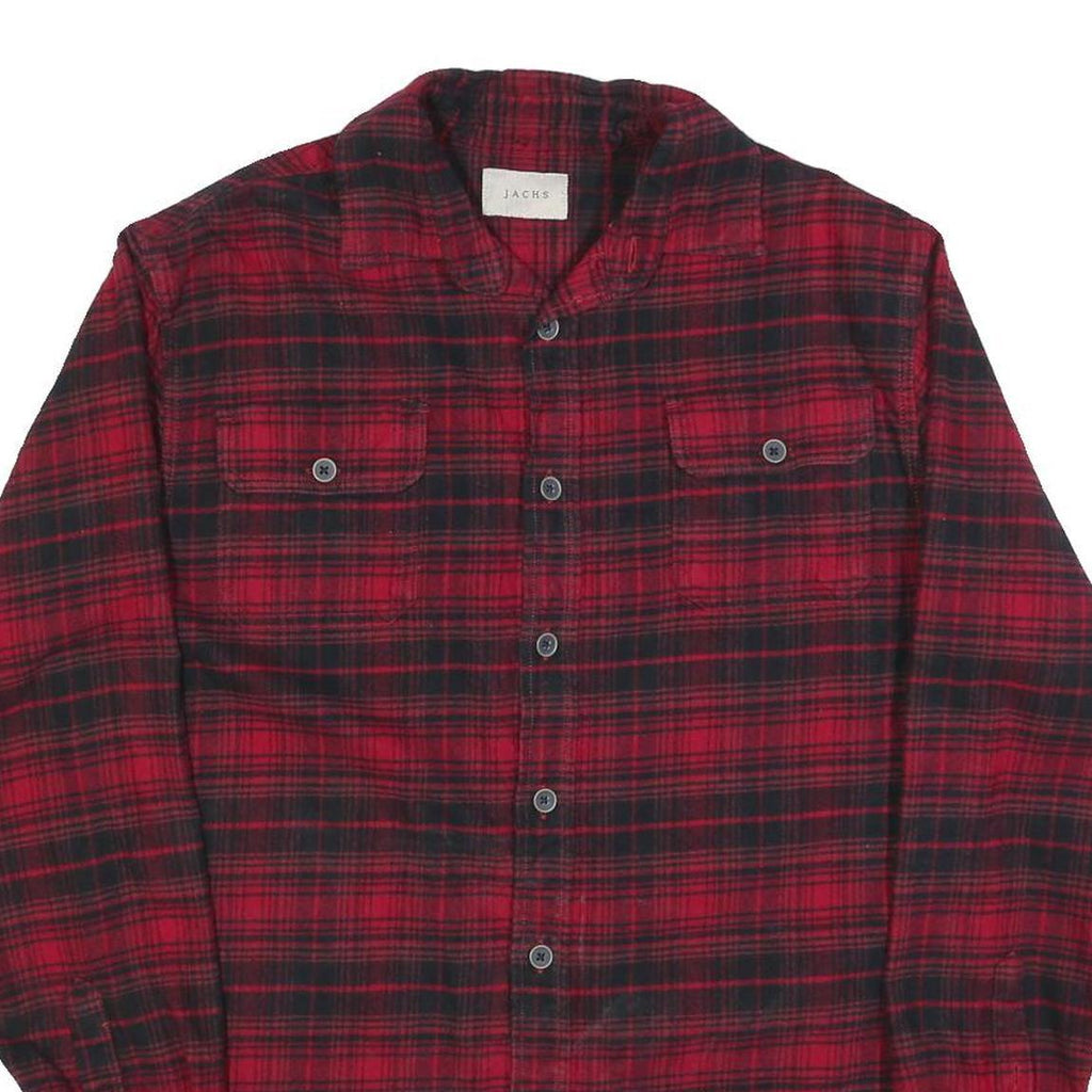 JACHS Mens Red & Black Plaid Shirt M Cotton Blend Casual Button Shirt