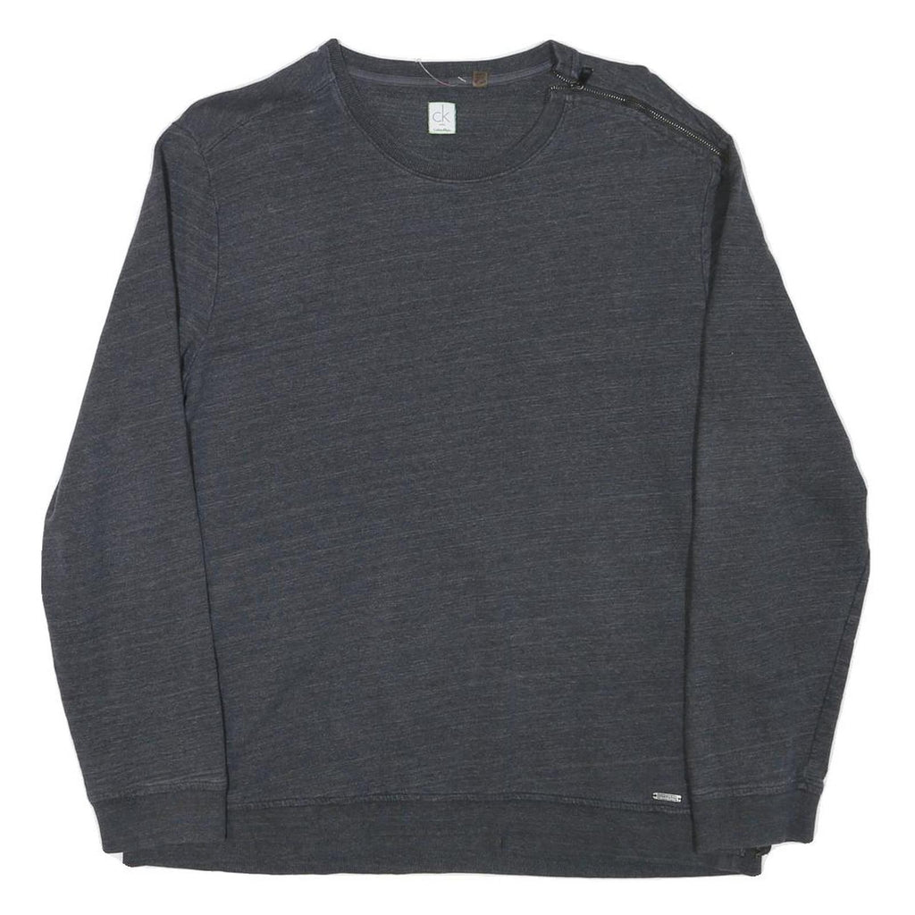CALVIN KLEIN Mens Grey Cotton Blend Crew Neck XL Sweatshirt Zipper Detail