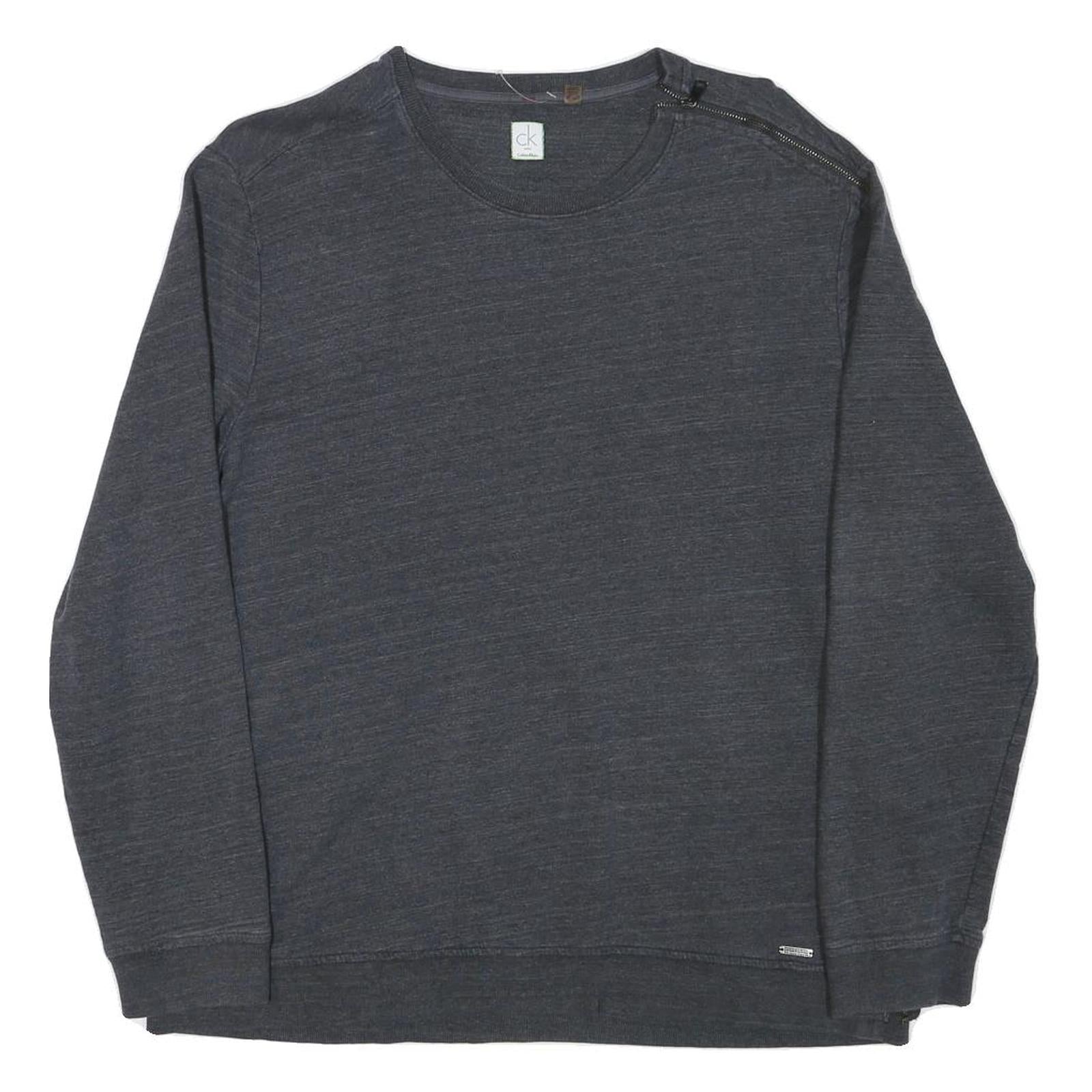 CALVIN KLEIN Mens Grey Cotton Blend Crew Neck XL Sweatshirt Zipper Detail