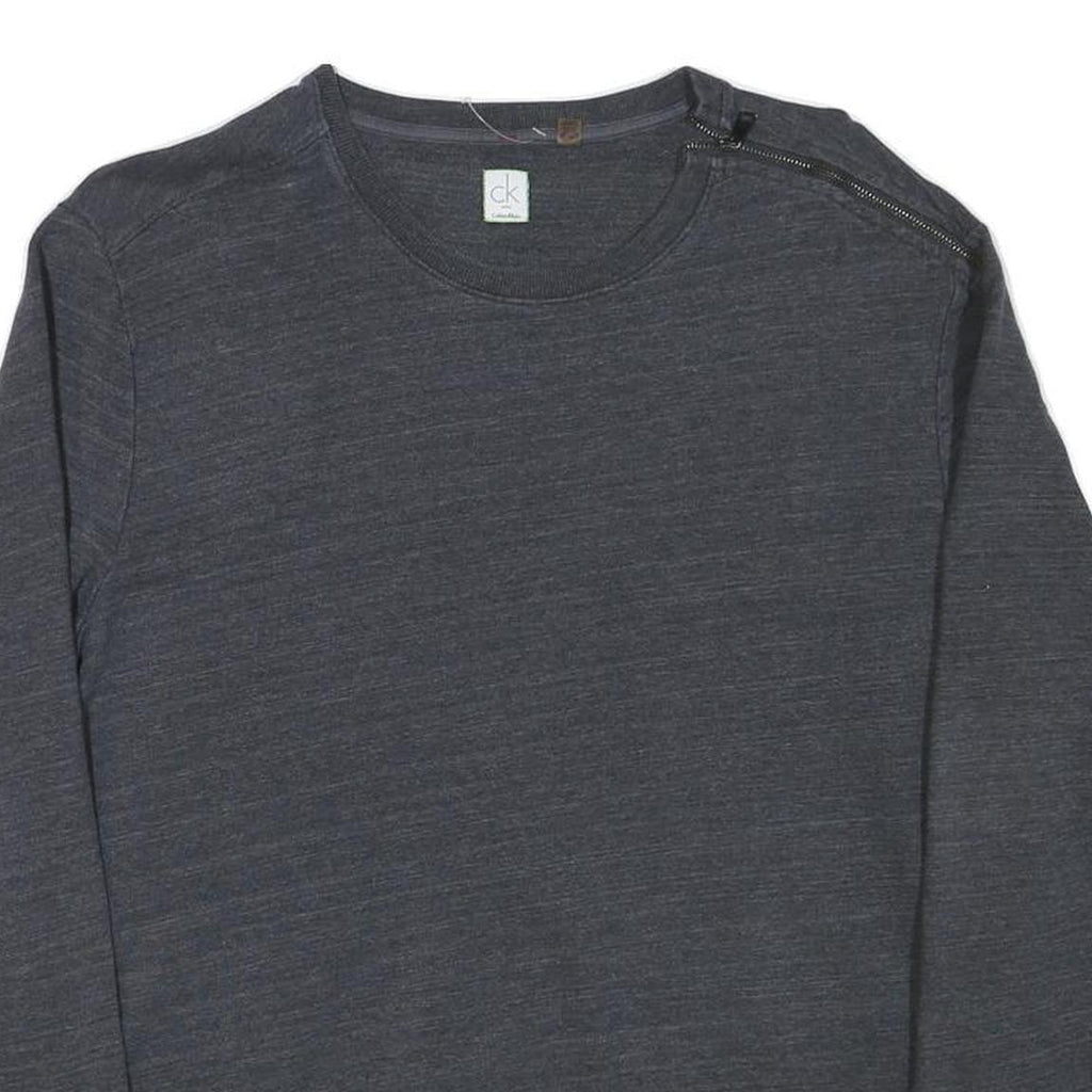 CALVIN KLEIN Mens Grey Cotton Blend Crew Neck XL Sweatshirt Zipper Detail