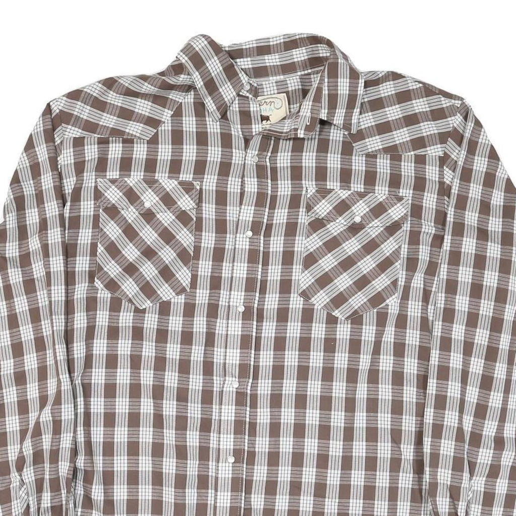 WESTERN ALOA Womens Brown & White Checked Shirt 2XL Cotton Blend Long Sleeve