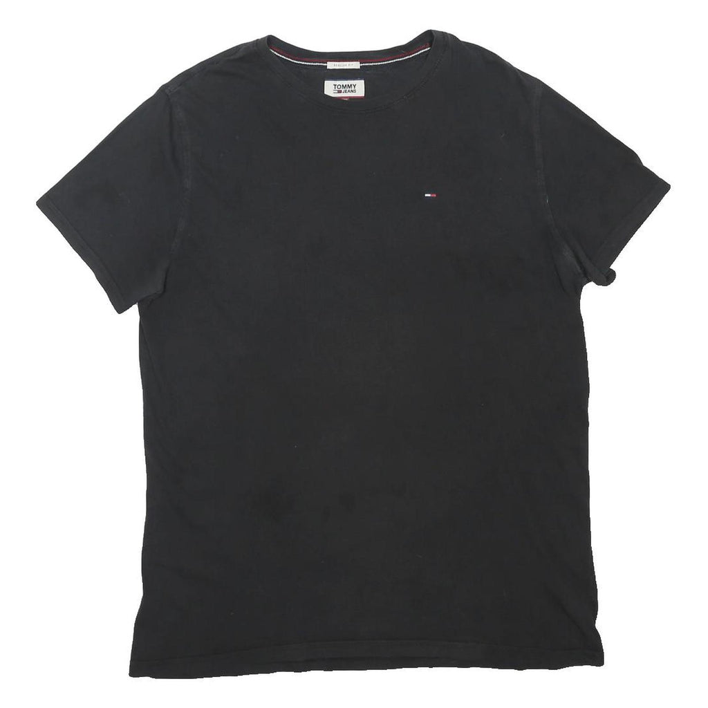 TOMMY JEANS Mens Black 2XL Plain Crew Neck Short Sleeve Cotton Blend T-Shirt