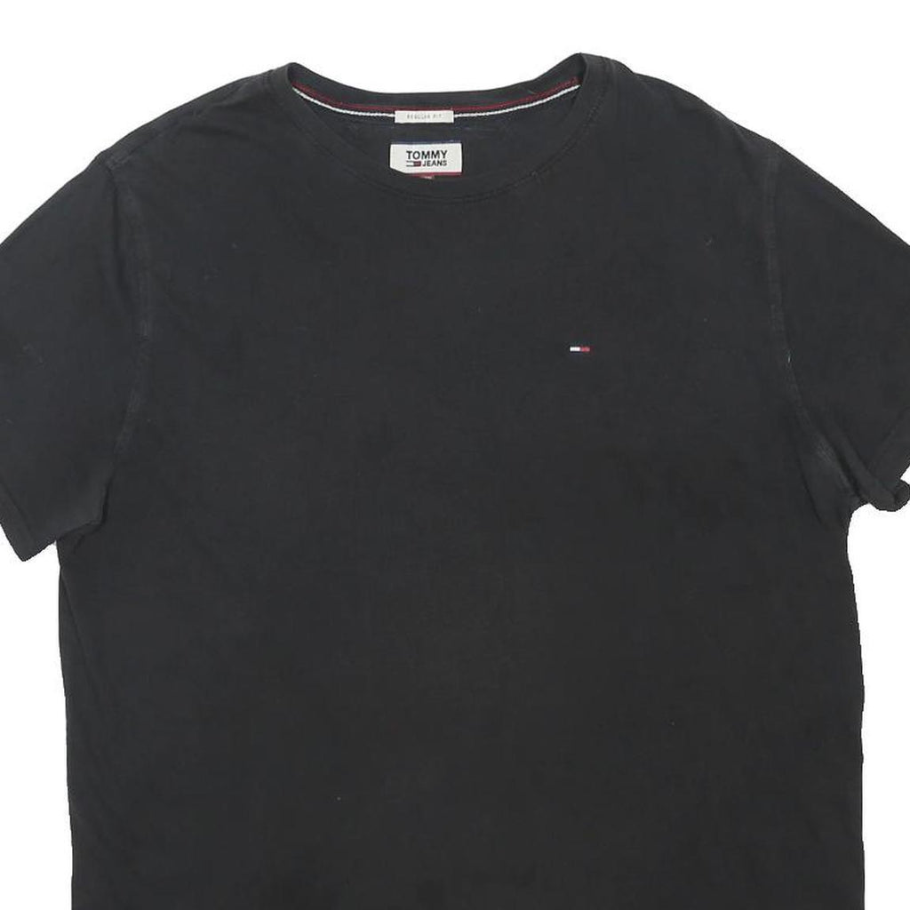 TOMMY JEANS Mens Black 2XL Plain Crew Neck Short Sleeve Cotton Blend T-Shirt