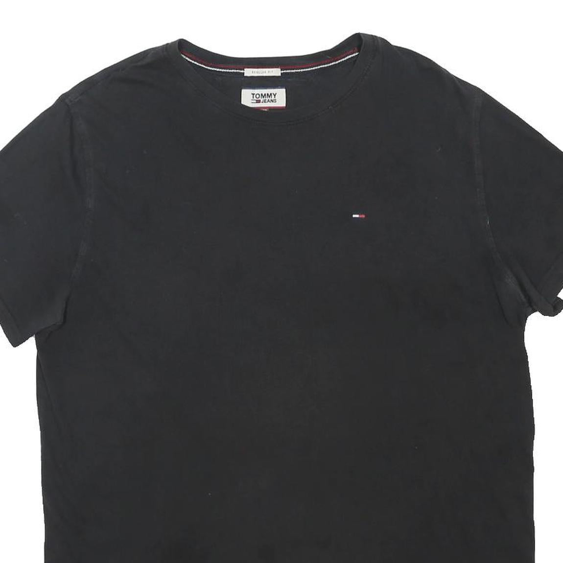 TOMMY JEANS Mens Black 2XL Plain Crew Neck Short Sleeve Cotton Blend T-Shirt