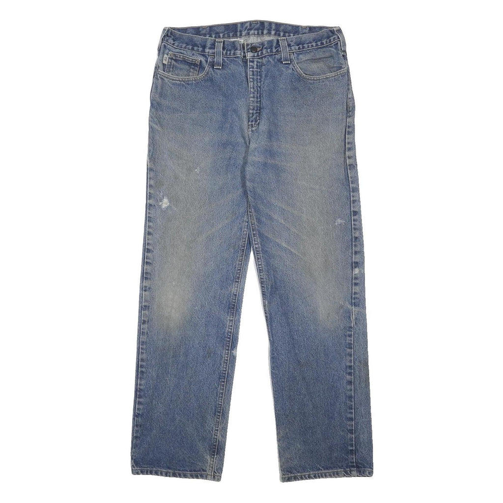 CARHARTT Mens Jeans Blue Regular Straight Denim Medium W36 L32 Distressed Zip