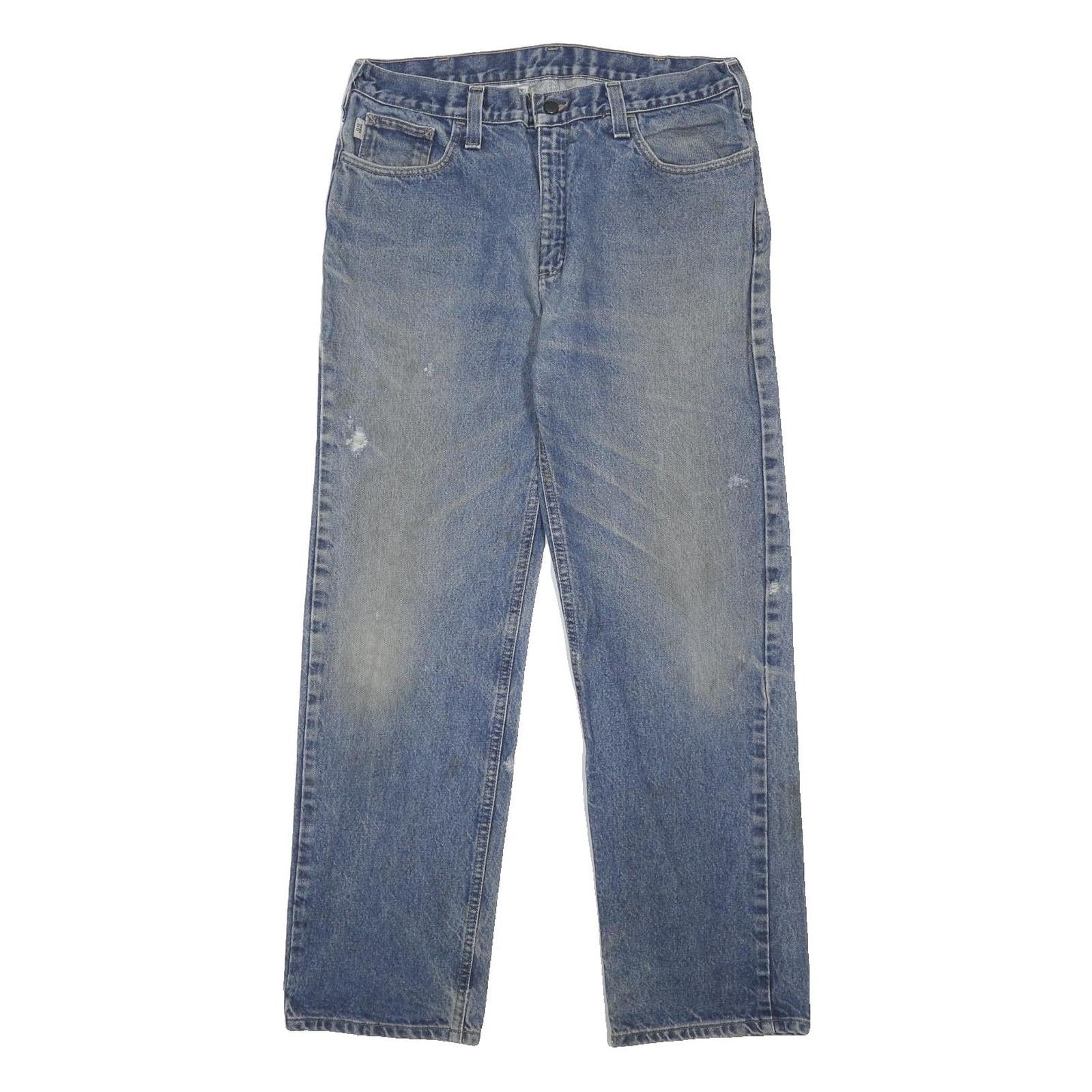 CARHARTT Mens Jeans Blue Regular Straight Denim Medium W36 L32 Distressed Zip