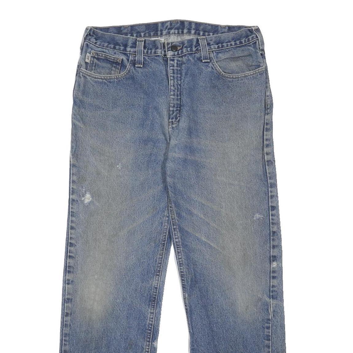 CARHARTT Mens Jeans Blue Regular Straight Denim Medium W36 L32 Distressed Zip