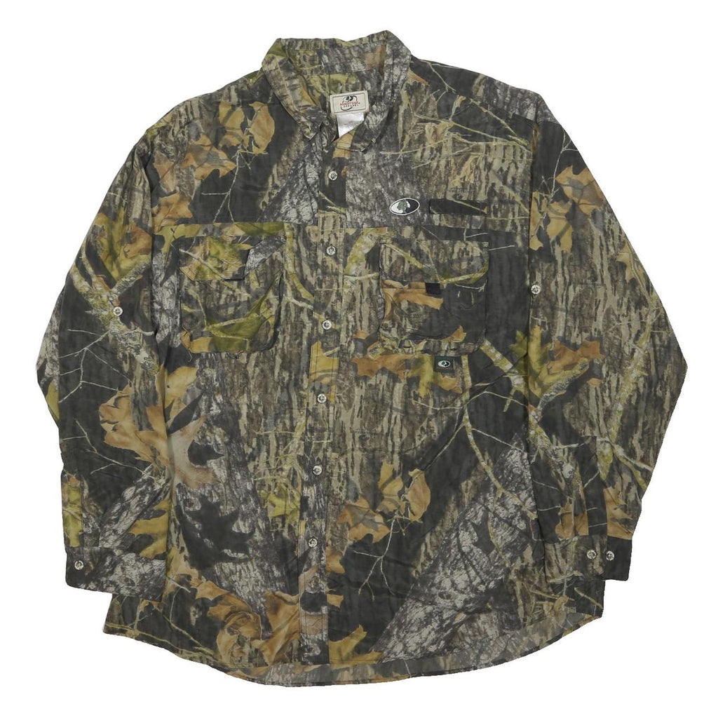 MOSSY OAK Mens Green Brown Camouflage Cotton Blend Shirt XL Outdoor Pattern