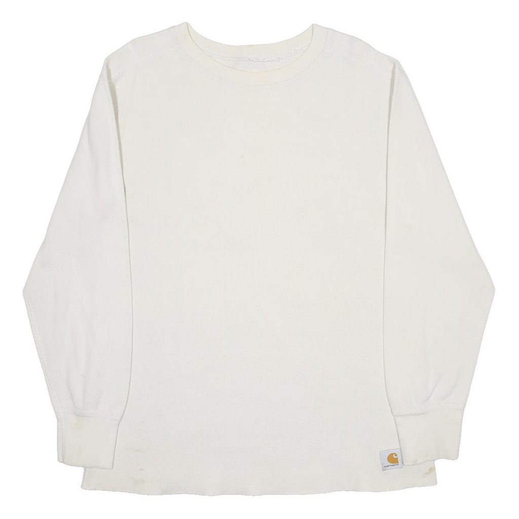 CARHARTT Mens White Crew Neck L Long Sleeve Cotton Sweatshirt Waffle Knit