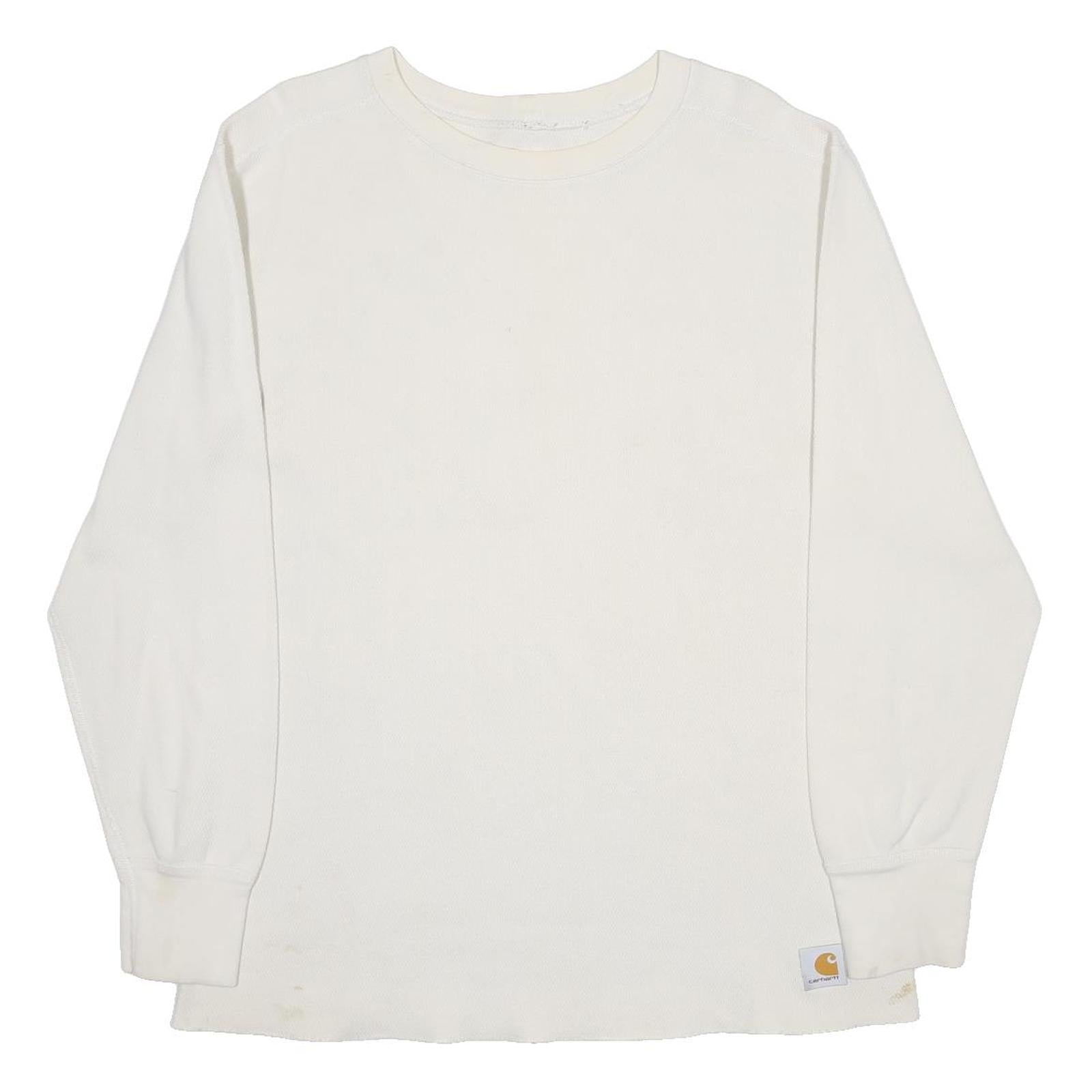 CARHARTT Mens White Crew Neck L Long Sleeve Cotton Sweatshirt Waffle Knit