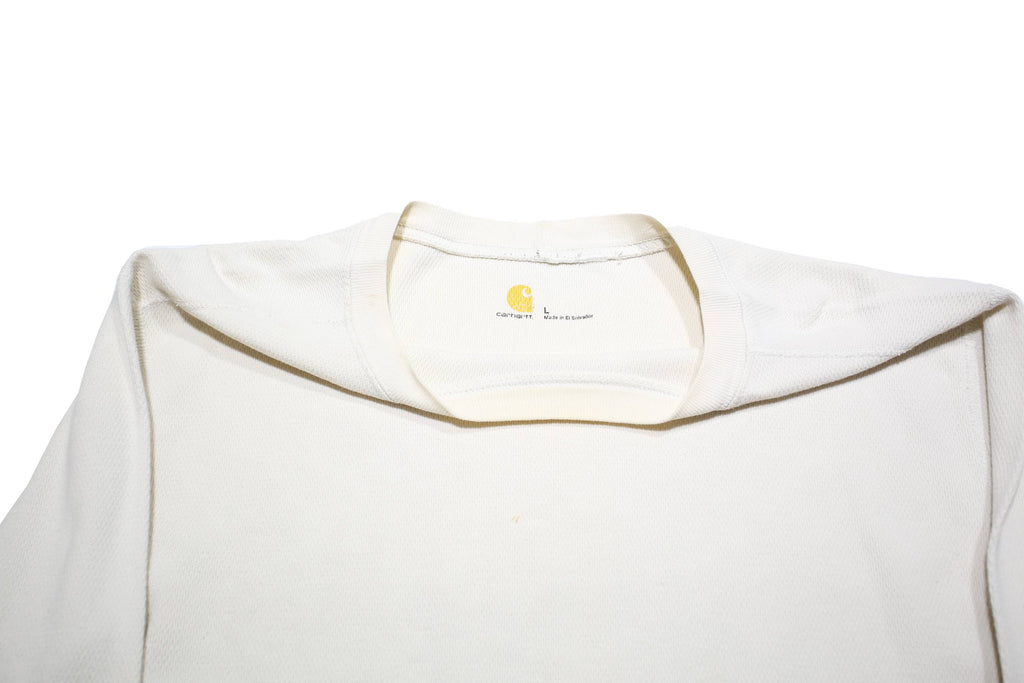 CARHARTT Mens White Crew Neck L Long Sleeve Cotton Sweatshirt Waffle Knit
