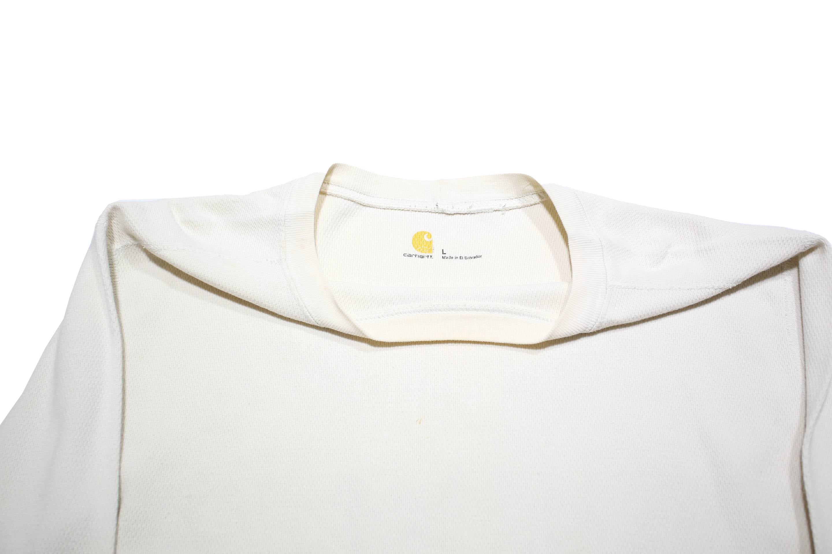 CARHARTT Mens White Crew Neck L Long Sleeve Cotton Sweatshirt Waffle Knit