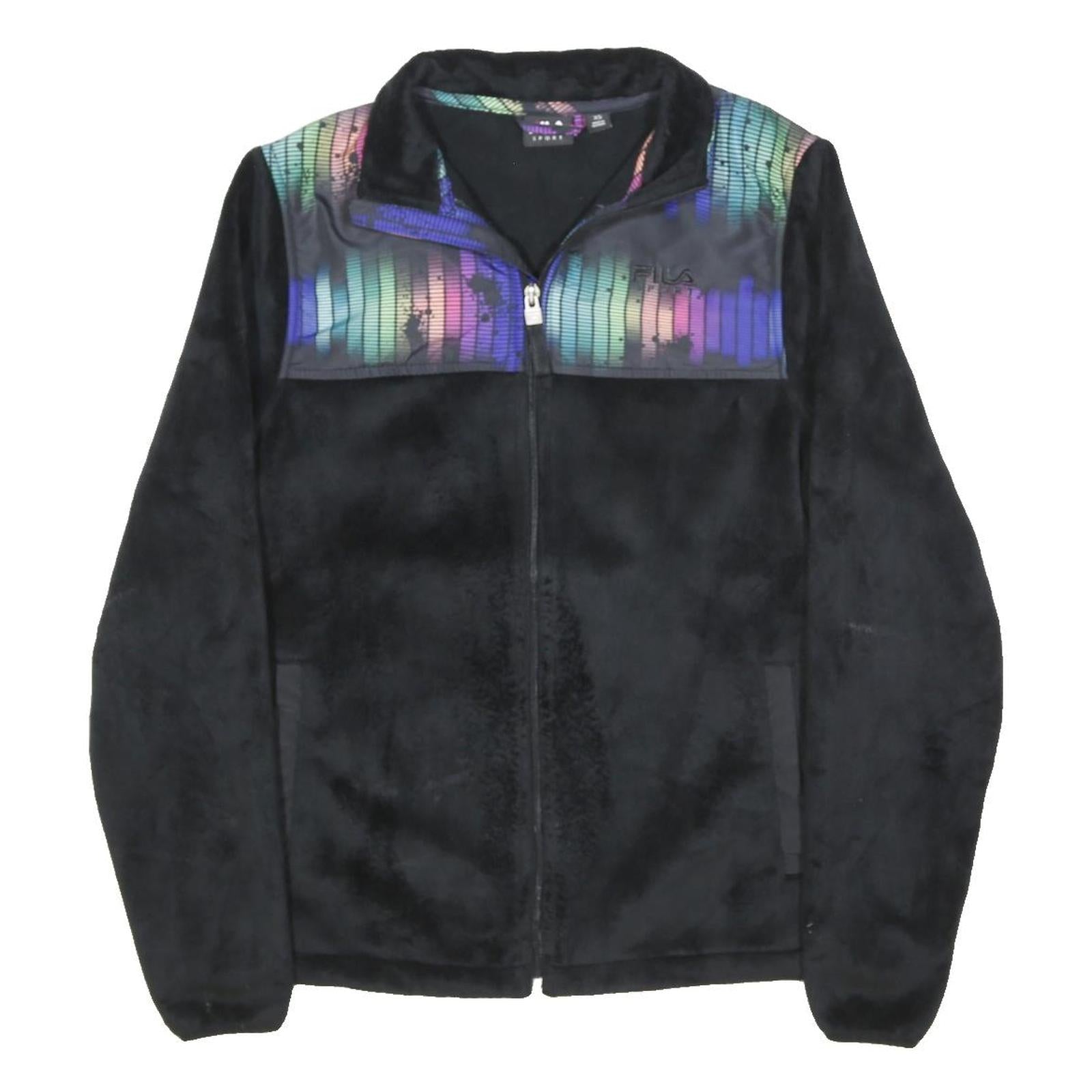 FILA Womens Black Polyester Blend Zip Up Jacket XS Colourblock Sport Casual