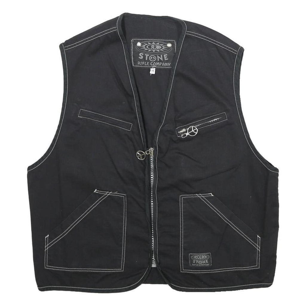 STONE RIFLE COMPANY Mens Black Cotton Denim Waistcoat M Contrast Stitching Zip