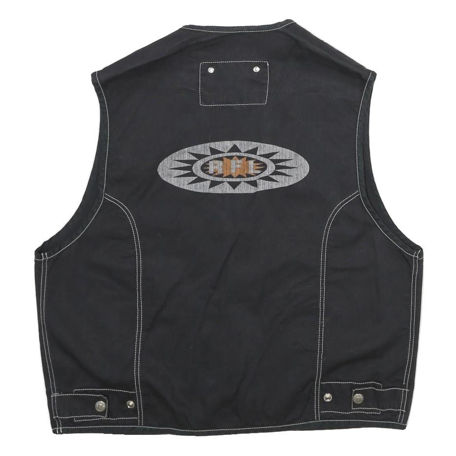 STONE RIFLE COMPANY Mens Black Cotton Denim Waistcoat M Contrast Stitching Zip