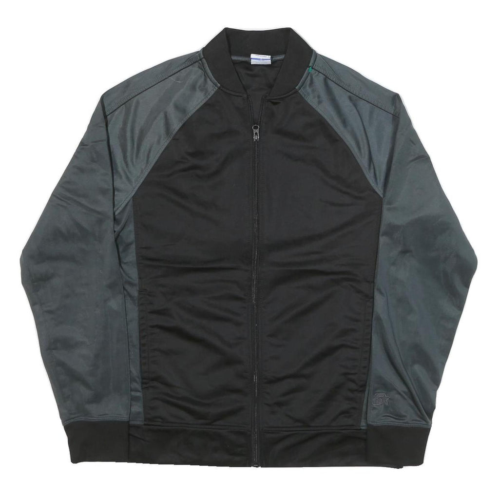 STARTER Mens Black & Grey Athletic Polyester Blend Zip Bomber Jacket M
