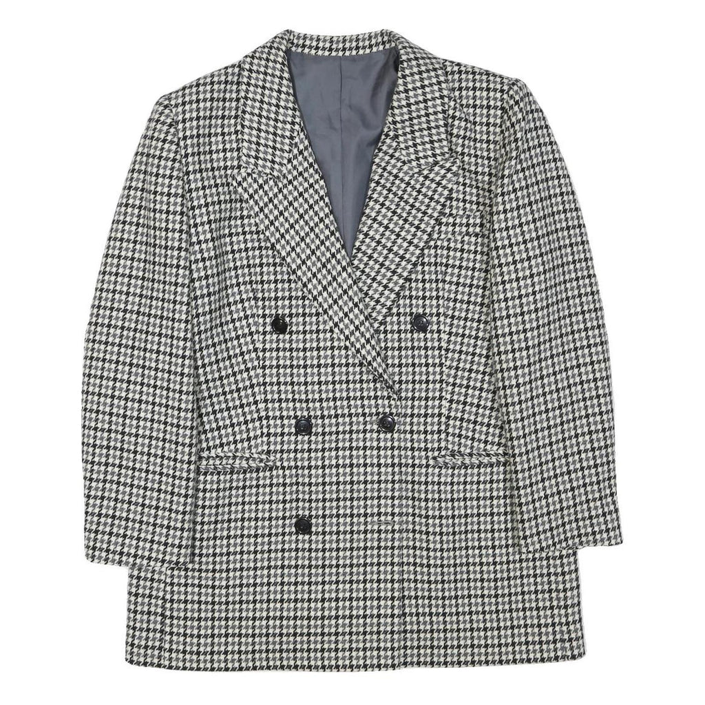 Womens Black & White Houndstooth Button Jacket M Wool Blend Classic Tailored