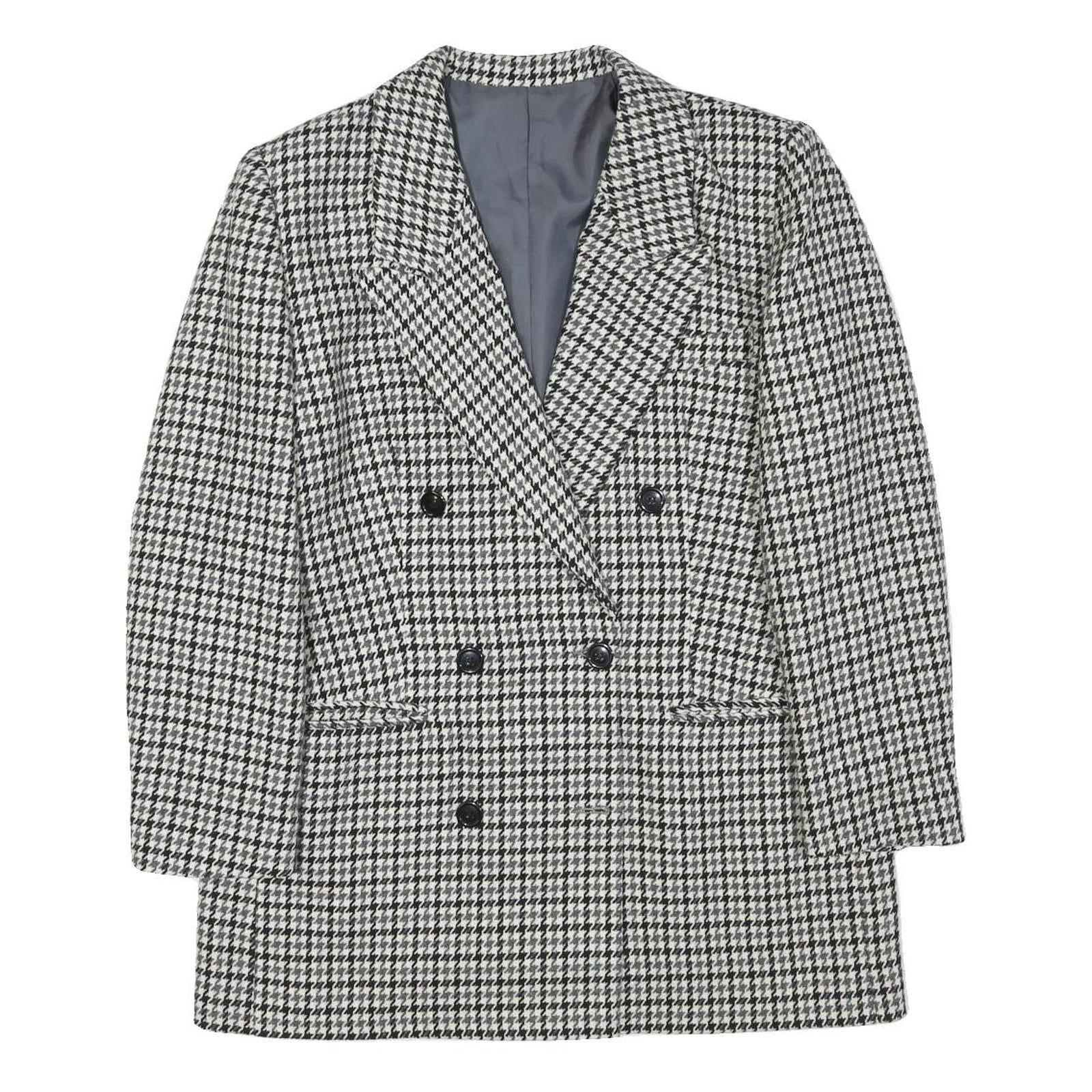 Womens Black & White Houndstooth Button Jacket M Wool Blend Classic Tailored