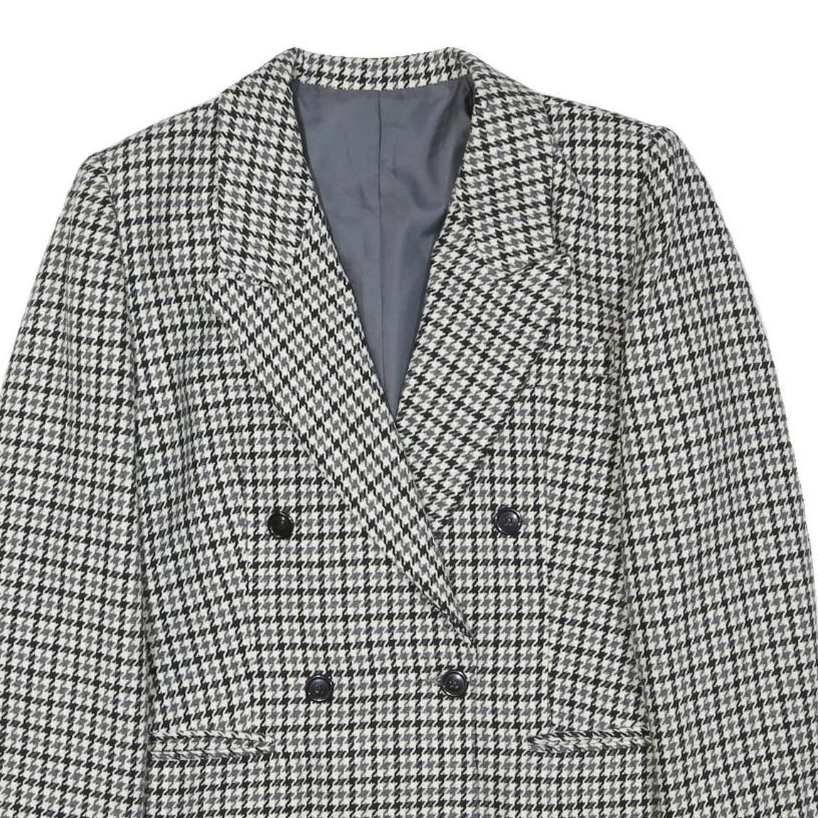 Womens Black & White Houndstooth Button Jacket M Wool Blend Classic Tailored