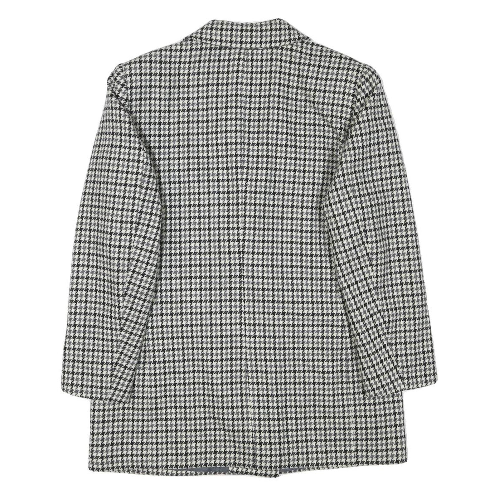Womens Black & White Houndstooth Button Jacket M Wool Blend Classic Tailored