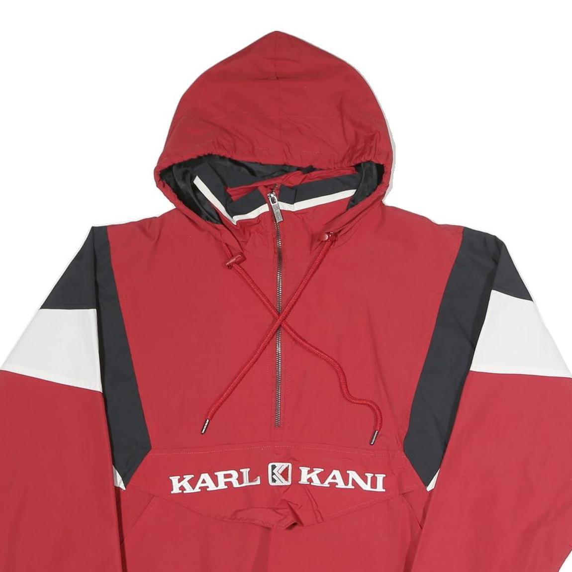KARL KANI Mens Red Black & White Half Zip Jacket S Polyester Blend Colourblock