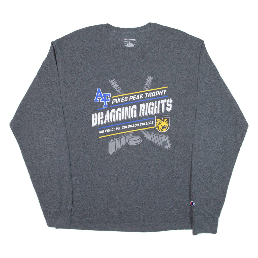 CHAMPION Air Force Vs Colorado College Mens T-Shirt Grey Long Sleeve USA L