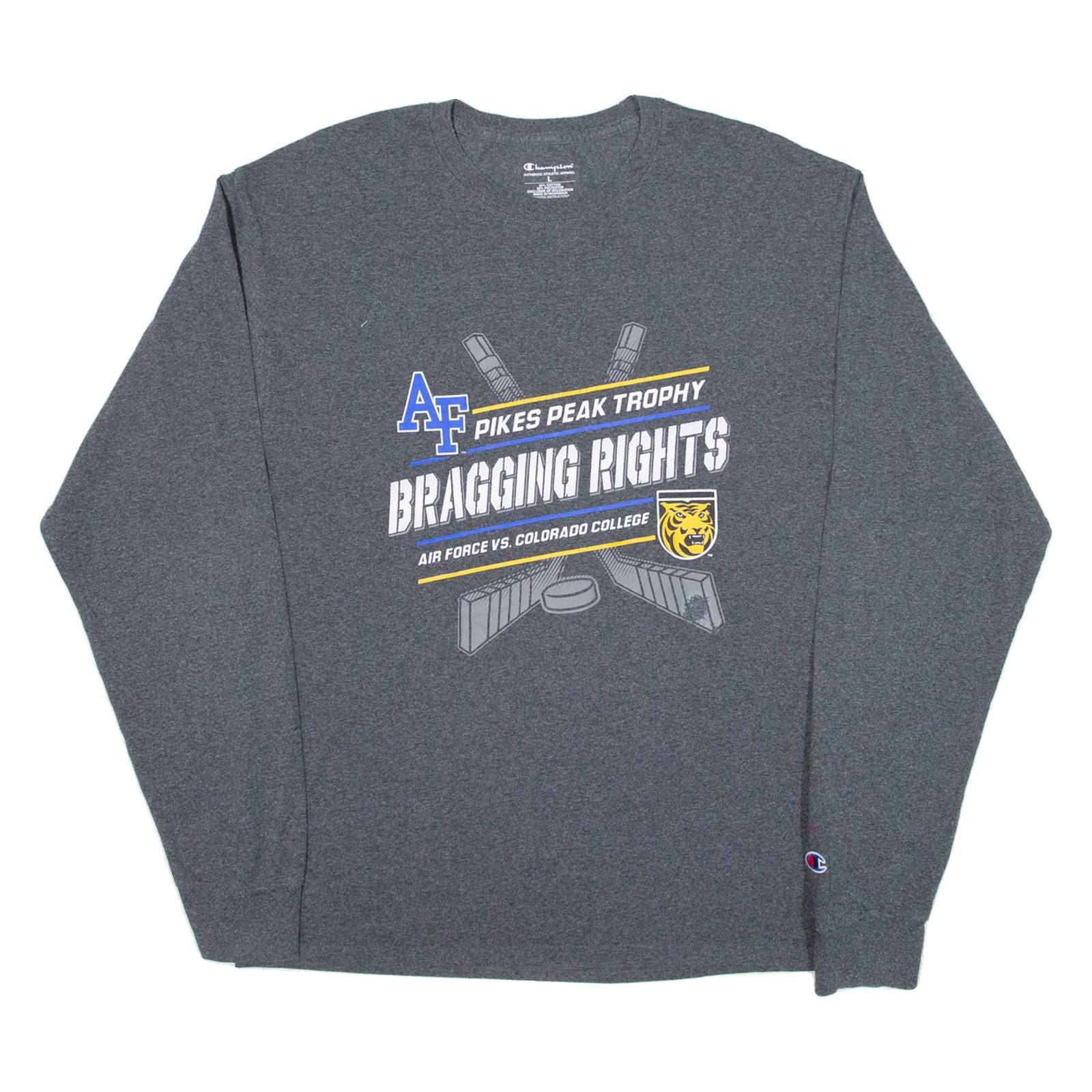 CHAMPION Air Force Vs Colorado College Mens T-Shirt Grey Long Sleeve USA L