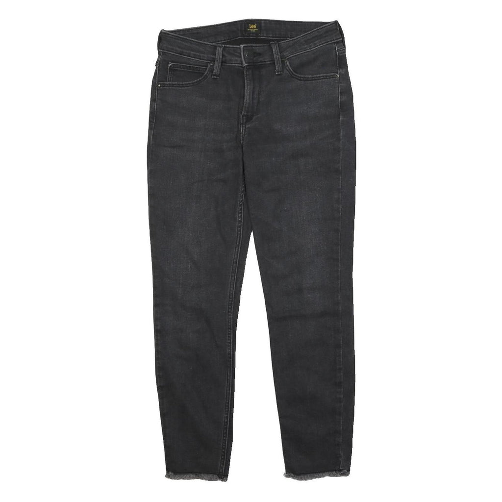 LEE Womens Slim Black Denim Jeans Zip W28 L25 Frayed Hem Stretch Cotton Blend