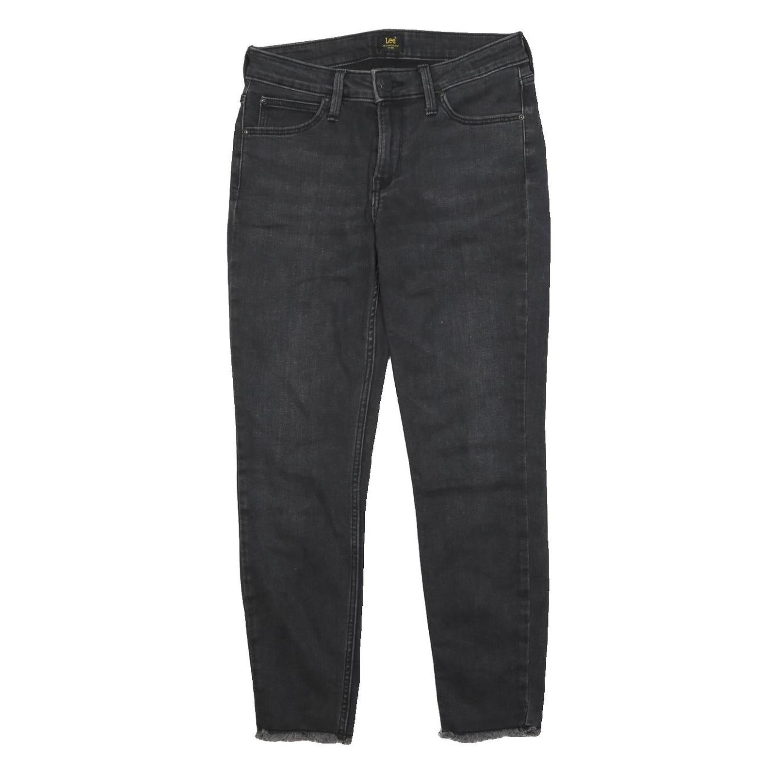 LEE Womens Slim Black Denim Jeans Zip W28 L25 Frayed Hem Stretch Cotton Blend