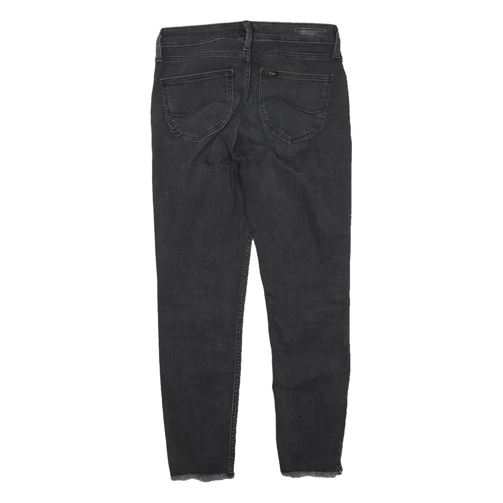 LEE Womens Slim Black Denim Jeans Zip W28 L25 Frayed Hem Stretch Cotton Blend