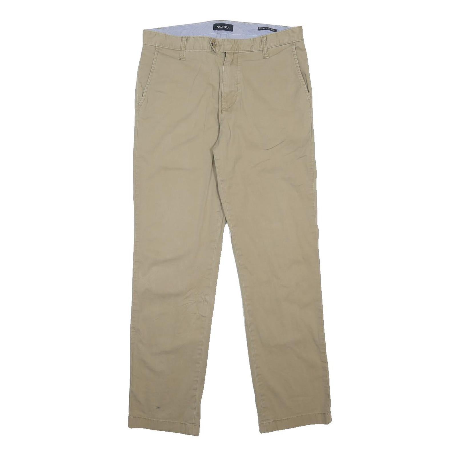 NAUTICA Mens Slim Beige Cotton Blend Trousers W30 L29 Zip Closure