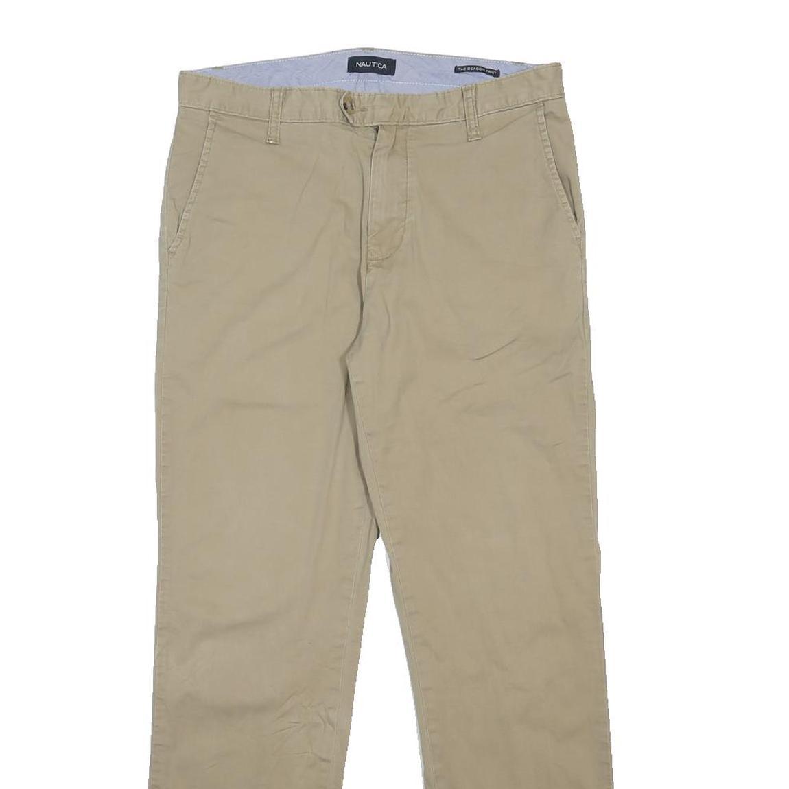 NAUTICA Mens Slim Beige Cotton Blend Trousers W30 L29 Zip Closure