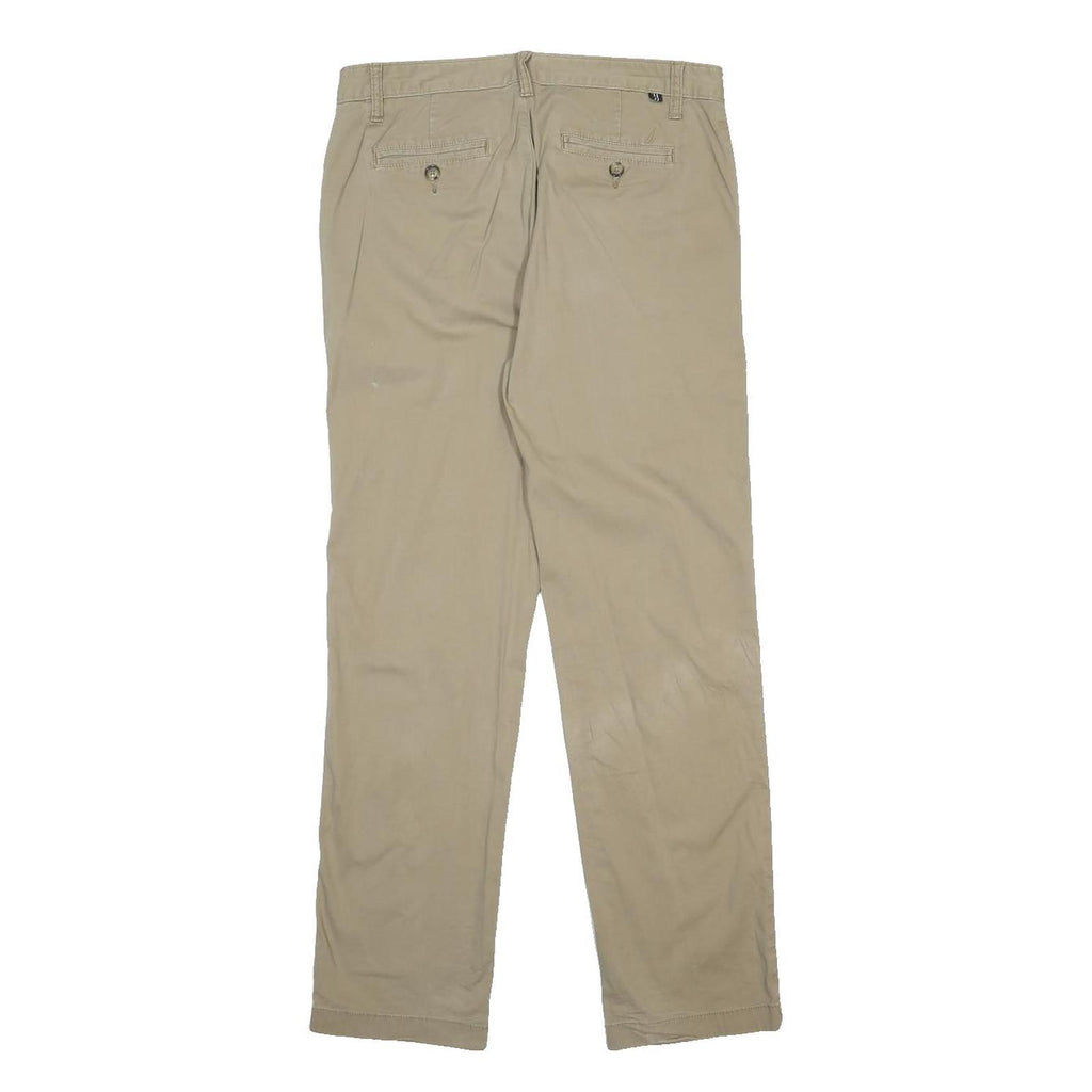 NAUTICA Mens Slim Beige Cotton Blend Trousers W30 L29 Zip Closure