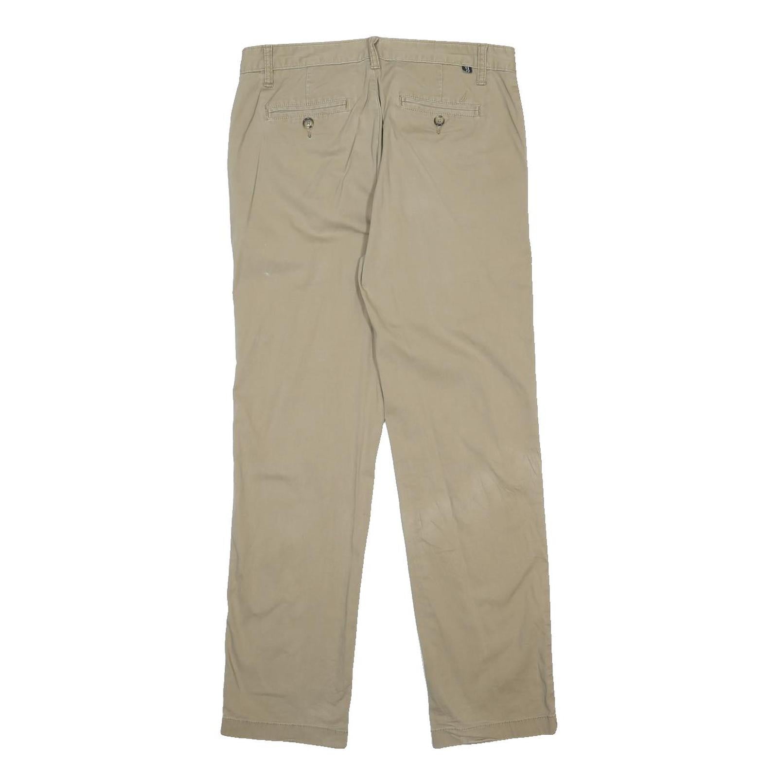 NAUTICA Mens Slim Beige Cotton Blend Trousers W30 L29 Zip Closure