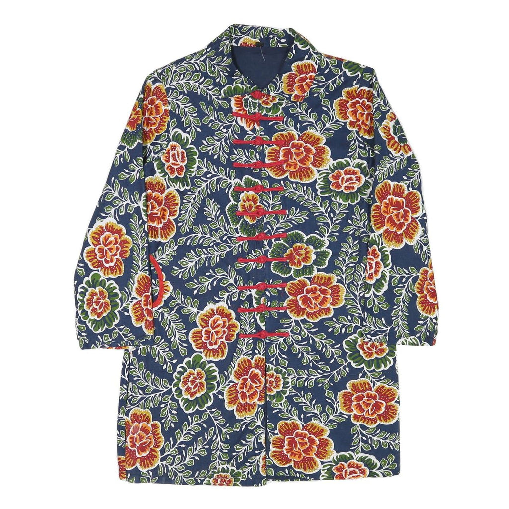 Womens Blue Floral Button Cotton Blend Jacket M Casual Patterned