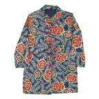 Womens Blue Floral Button Cotton Blend Jacket M Casual Patterned