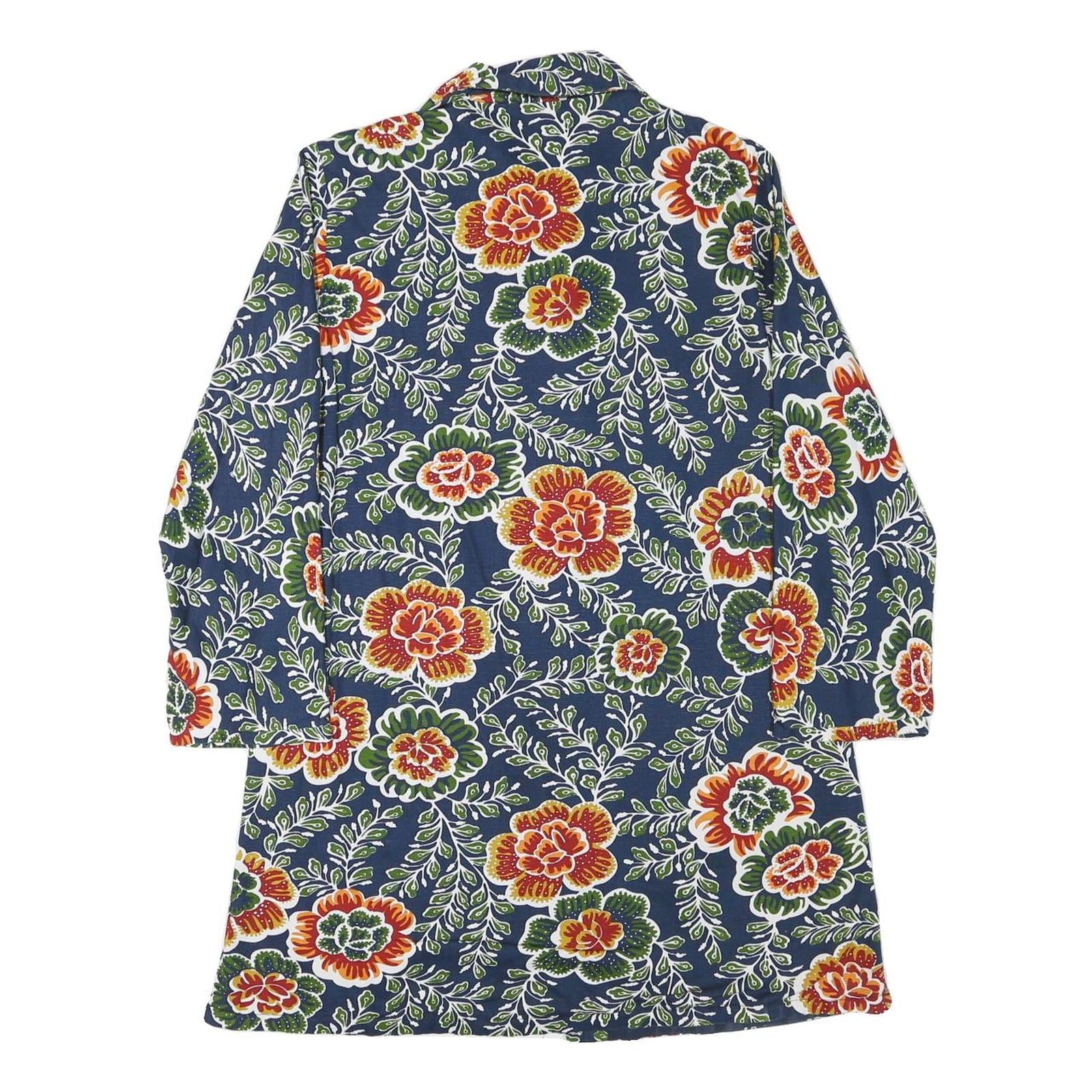 Womens Blue Floral Button Cotton Blend Jacket M Casual Patterned