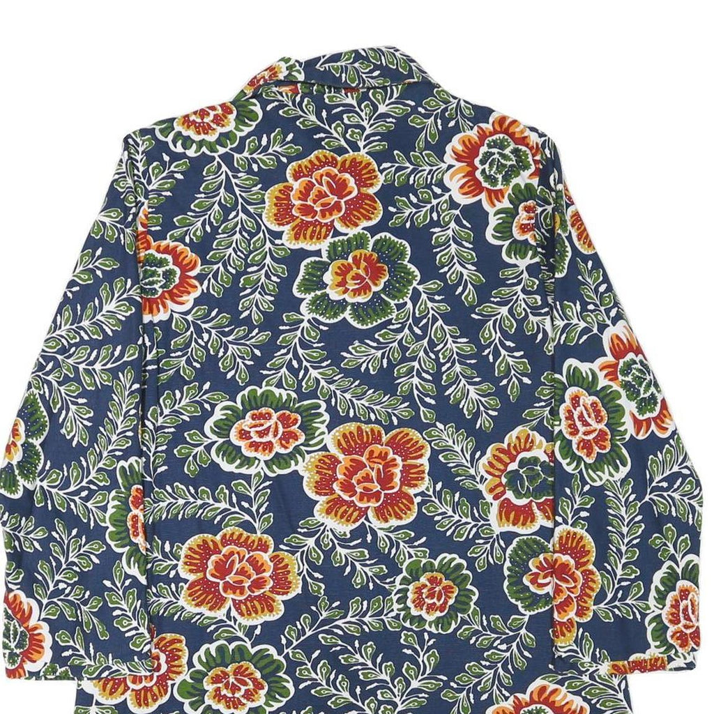 Womens Blue Floral Button Cotton Blend Jacket M Casual Patterned