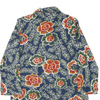 Womens Blue Floral Button Cotton Blend Jacket M Casual Patterned